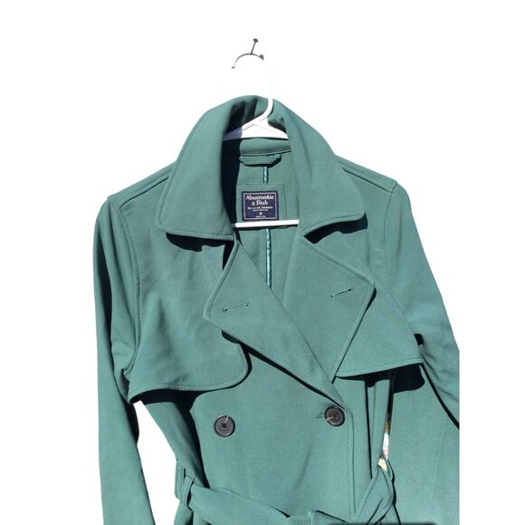 Abercrombie & Fitch Womens Trench Coat Size Medium M Green Jacket Belted Preppy - Picture 6 of 11